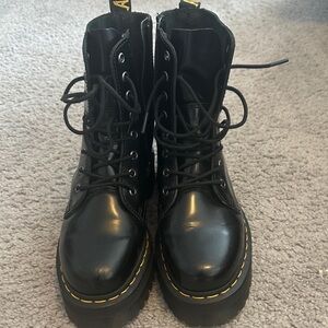 Dr. Martens Jadon Black Combat Boots with Yellow Stitching. Platform